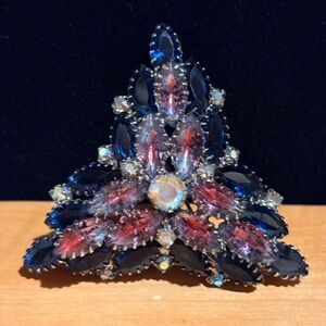 Vintage Juliana Layered Blue and Pink Crystal Brooch